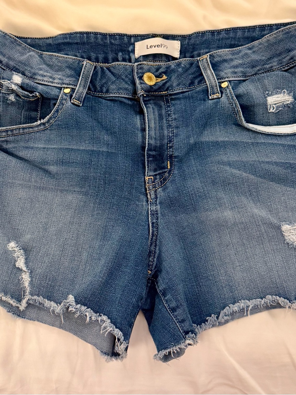 Level 99 Women's Medium Blue Distressed Cutoff Denim Shorts